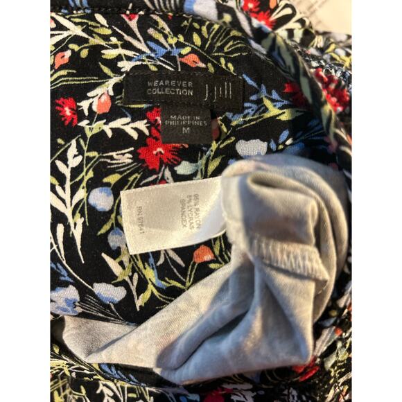 J. Jill Wearever Sheath Dress Black Floral Sleeveless SZ M Back Smocking Boho - Picture 8 of 11